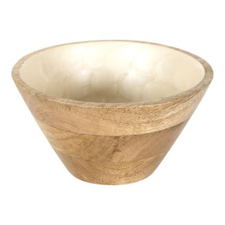 Bol en bois de manguier avec intérieur texturé nid d’abeille beige (Ø15 cm)