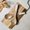 Couverts à salade en bois de manguier avec manche texturé nid d’abeille beige