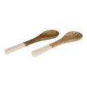 Couverts à salade en bois de manguier avec manche texturé nid d’abeille beige