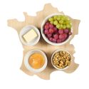Planche apéro "bistrot" en bois de la carte de France avec 4 coupelles céramique blanc