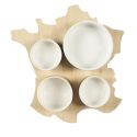 Planche apéro "bistrot" en bois de la carte de France avec 4 coupelles céramique blanc