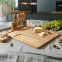 Planche à fromage en bambou 36x28cm avec son support de 4 couteaux inclus