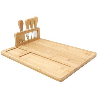 Planche à fromage en bambou 36x28cm avec son support de 4 couteaux inclus
