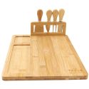 Planche à fromage en bambou 36x28cm avec son support de 4 couteaux inclus