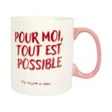 Mug XXL 70 cl en céramique blanc et rose avec message esprit Girl Power