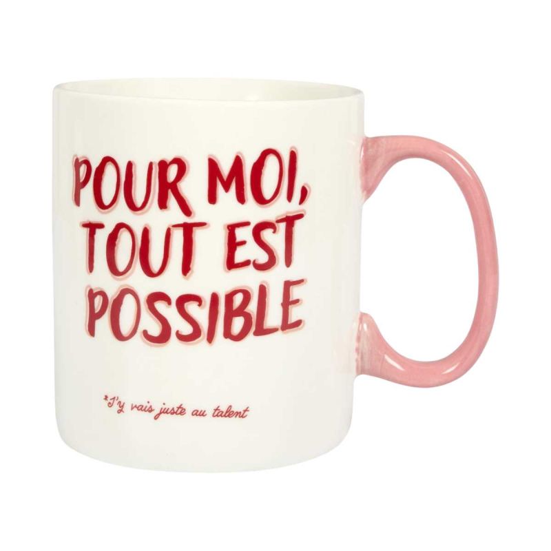 Mug XXL 70 cl en céramique blanc et rose avec message esprit Girl Power Mug XXL 70 cl en céramique blanc et rose avec message esprit Girl Power