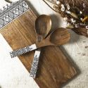 Couverts à salade en bois de manguier avec motif mandala noir