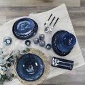 Set de 6 assiettes plates galet en céramique au grés du temps bleu (27.5x23cm) - GALET