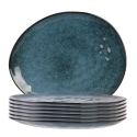 Set de 6 assiettes plates galet en céramique au grés du temps bleu (27.5x23cm) - GALET