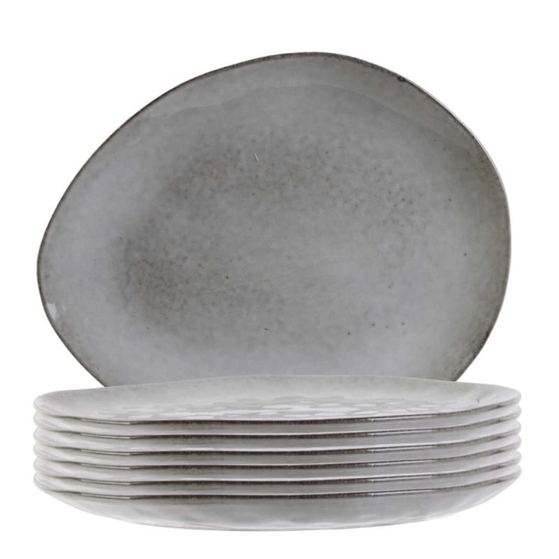 Set de 6 assiettes plates galet en céramique au grés du temps gris (27.5x23cm) - GALET Set de 6 assiettes plates galet en céramique au grés du temps gris (27.5x23cm) - GALET