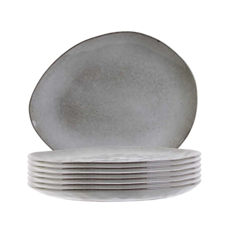Set de 6 assiettes à dessert galet en céramique au grés du temps gris (22x18cm) - GALET Set de 6 assiettes à dessert galet en céramique au grés du temps gris (22x18cm) - GALET