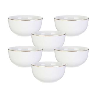 Set de 6 bols blancs en porcelaine avec liseré doré (50cl) - AURA