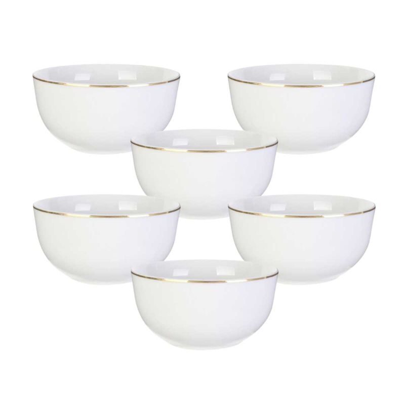 Set de 6 bols blancs en porcelaine avec liseré doré (50cl) - AURA