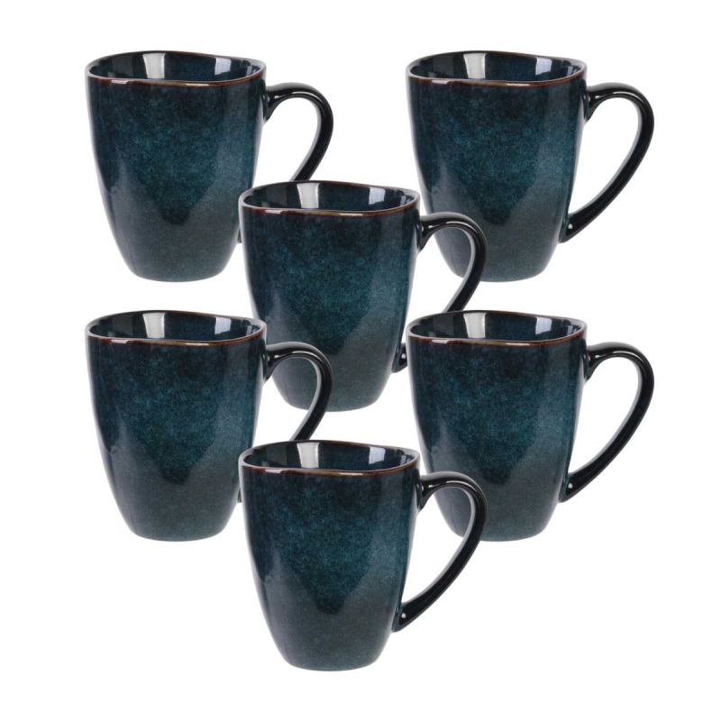 Set de 6 mugs 30cl en céramique au grés du temps bleu - GALET Set de 6 mugs 30cl en céramique au grés du temps bleu - GALET