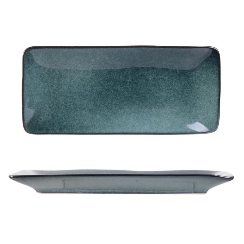 Set de 2 plats rectangulaire en céramique au grés du temps bleu (22x10cm) - GALET Set de 2 plats rectangulaire en céramique au grés du temps bleu (22x10cm) - GALET