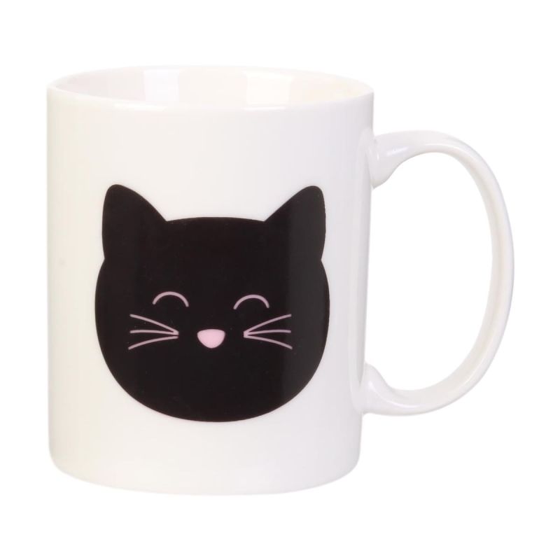 Mug thermoreactif 30 cl en céramique blanc avec un chat