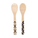 Couverts à salade en bois de bambou avec manche noirs à motifs