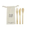Set de 3 couverts réutilisables en bambou avec pochon beige