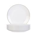 Set de 6 assiettes à dessert blanches en porcelaine avec liseré doré (Ø20cm) - AURA
