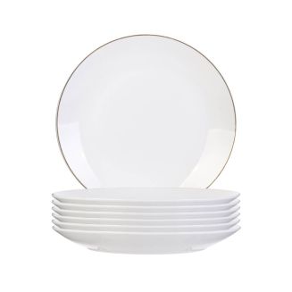 Set de 6 assiettes à dessert blanches en porcelaine avec liseré doré (Ø20cm) - AURA