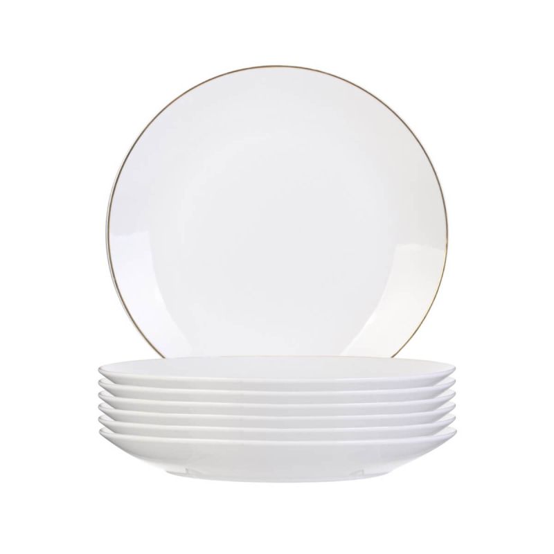 Set de 6 assiettes à dessert blanches en porcelaine avec liseré doré (Ø20cm) - AURA