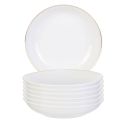 Set de 6 assiettes creuses blanches en porcelaine avec liseré doré (Ø21,5cm) - AURA