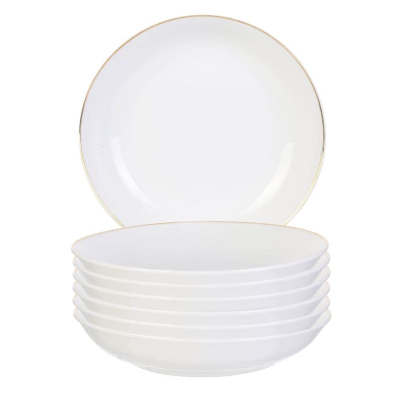 Set de 6 assiettes creuses blanches en porcelaine avec liseré doré (Ø21,5cm) - AURA Set de 6 assiettes creuses blanches en porcelaine avec liseré doré (Ø21,5cm) - AURA