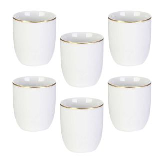 Set de 6 tasses blanches en porcelaine avec liseré doré (18cl) - AURA