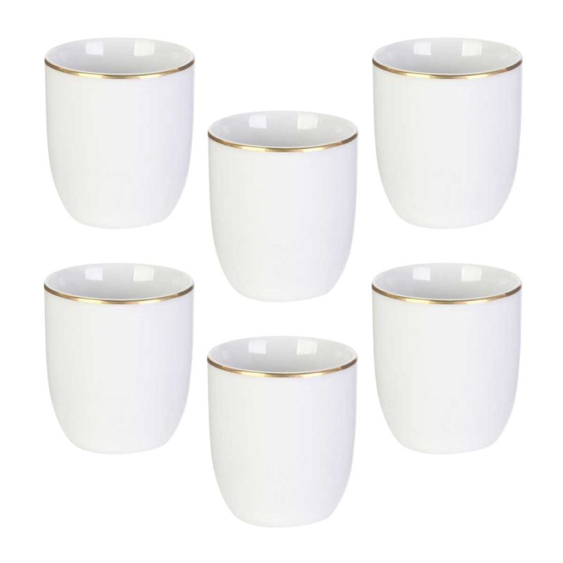 Set de 6 tasses blanches en porcelaine avec liseré doré (18cl) - AURA