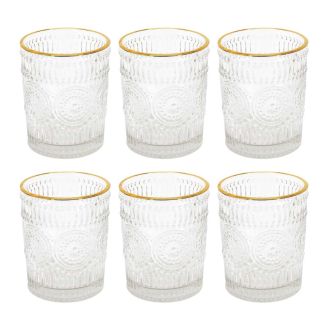 Set de 6 verres 25cl en verre avec reliefs géométriques et liseré doré
