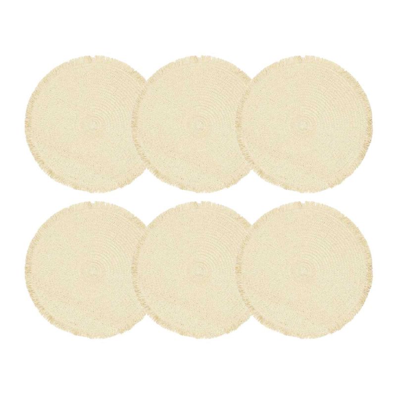 Ensemble de 6 sets de table ronds en papier beige naturel à franges (Ø38 cm) Ensemble de 6 sets de table ronds en papier beige naturel à franges (Ø38 cm)