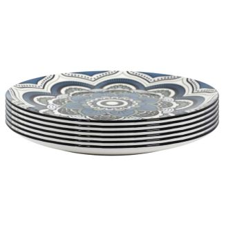 Set de 6 assiettes plates en porcelaine bleu mandala (Ø26cm)