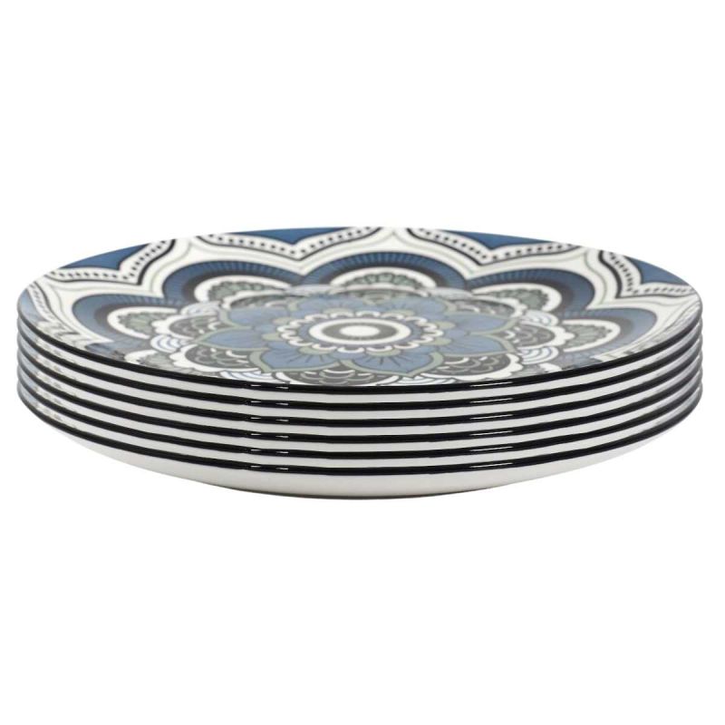 Set de 6 assiettes plates en porcelaine bleu mandala (Ø26cm) Set de 6 assiettes plates en porcelaine bleu mandala (Ø26cm)