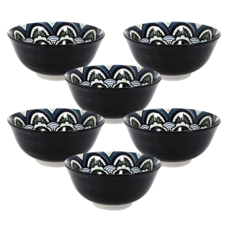 Set de 6 bols en porcelaine bleu mandala (Ø15cm) Set de 6 bols en porcelaine bleu mandala (Ø15cm)