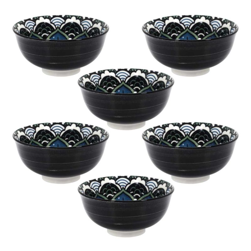 Set de 6 bols en porcelaine bleu mandala (Ø12cm) Set de 6 bols en porcelaine bleu mandala (Ø12cm)