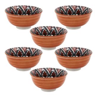 Set de 6 bols en porcelaine orange mandala (Ø12cm)