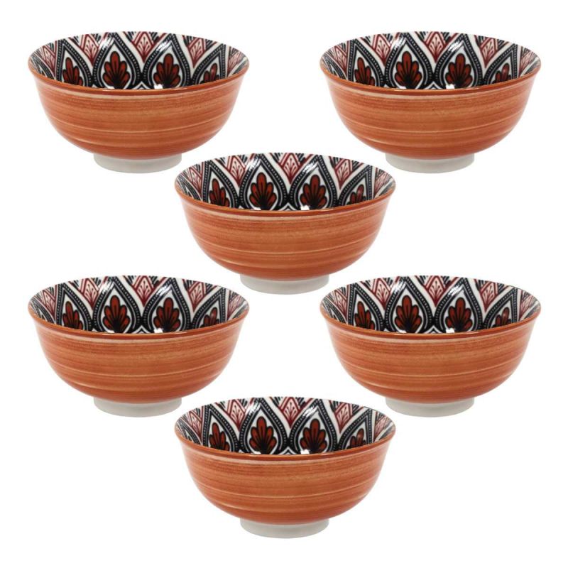 Set de 6 bols en porcelaine orange mandala (Ø12cm) Set de 6 bols en porcelaine orange mandala (Ø12cm)