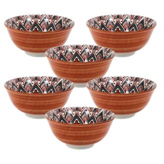 Set de 6 bols en porcelaine orange mandala (Ø15cm)