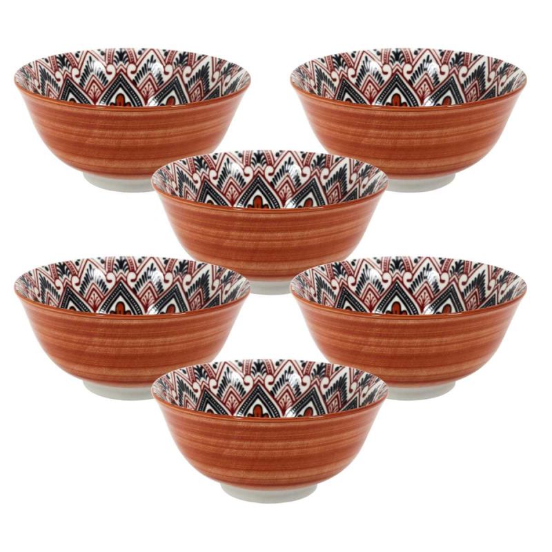 Set de 6 bols en porcelaine orange mandala (Ø15cm) Set de 6 bols en porcelaine orange mandala (Ø15cm)