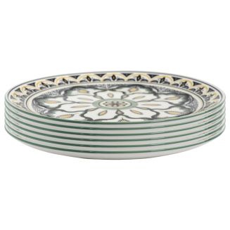 Set de 6 assiettes plates en porcelaine vert mandala (Ø26cm)