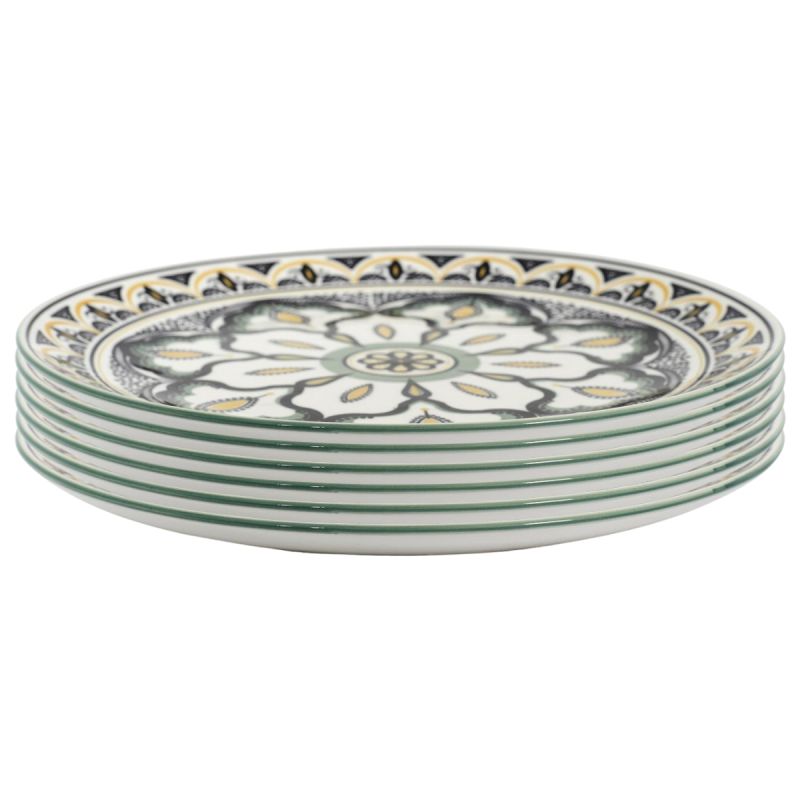 Set de 6 assiettes plates en porcelaine vert mandala (Ø26cm) Set de 6 assiettes plates en porcelaine vert mandala (Ø26cm)