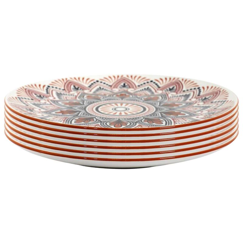 Set de 6 assiettes plates en porcelaine orange mandala (Ø26cm)