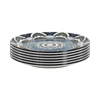 Set de 6 assiettes à dessert en porcelaine bleu mandala (Ø19cm)