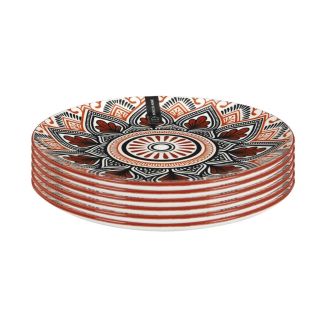 Set de 6 assiettes à dessert en porcelaine orange mandala (Ø19cm)