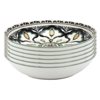 Set de 6 assiettes creuses en porcelaine vert mandala (Ø20cm)