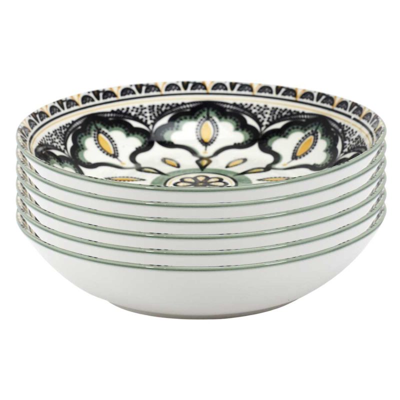 Set de 6 assiettes creuses en porcelaine vert mandala (Ø20cm) Set de 6 assiettes creuses en porcelaine vert mandala (Ø20cm)