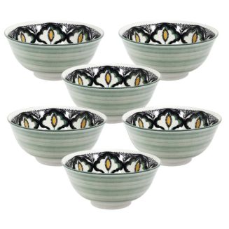 Set de 6 bols en porcelaine vert mandala (Ø15cm)