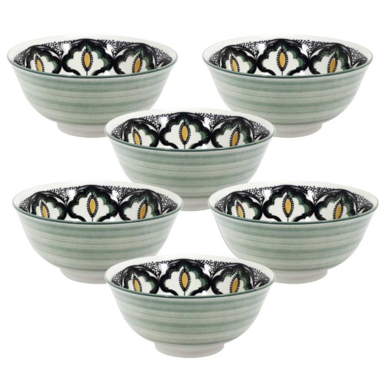 Set de 6 bols en porcelaine vert mandala (Ø15cm) Set de 6 bols en porcelaine vert mandala (Ø15cm)