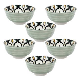 Set de 6 bols en porcelaine vert mandala (Ø12cm)