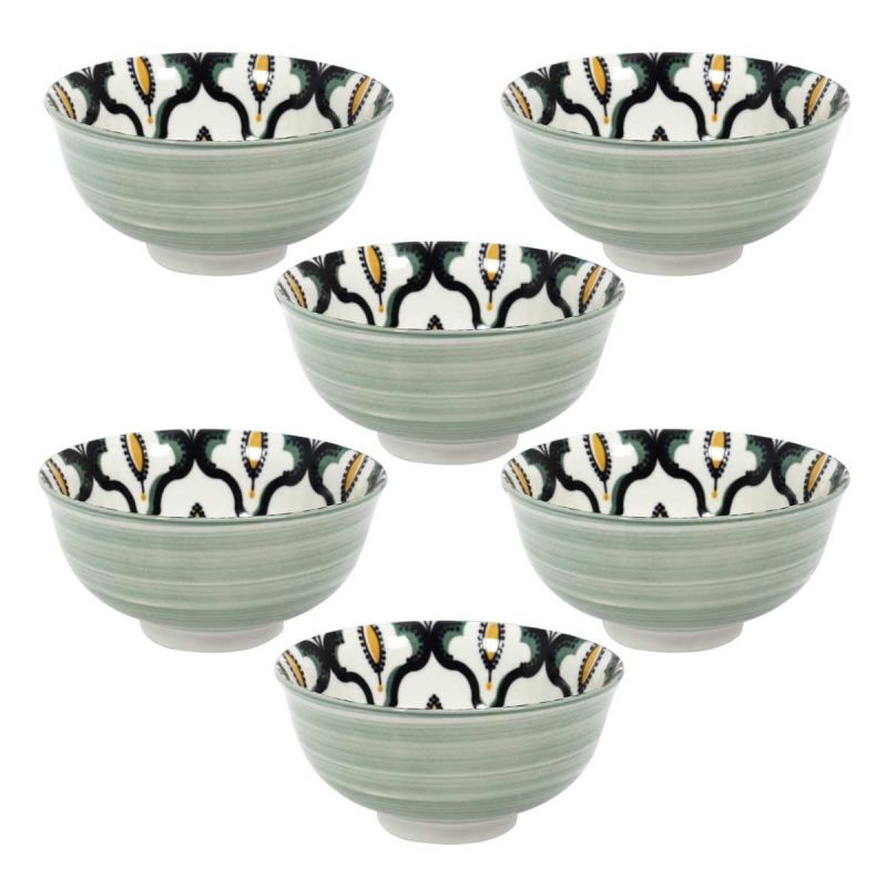 Set de 6 bols en porcelaine vert mandala (Ø12cm) Set de 6 bols en porcelaine vert mandala (Ø12cm)